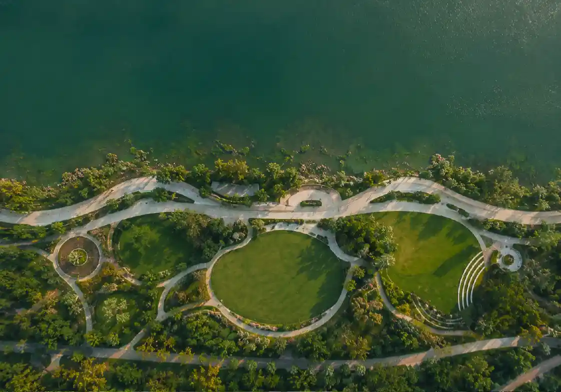 Riverside promenade seen from above